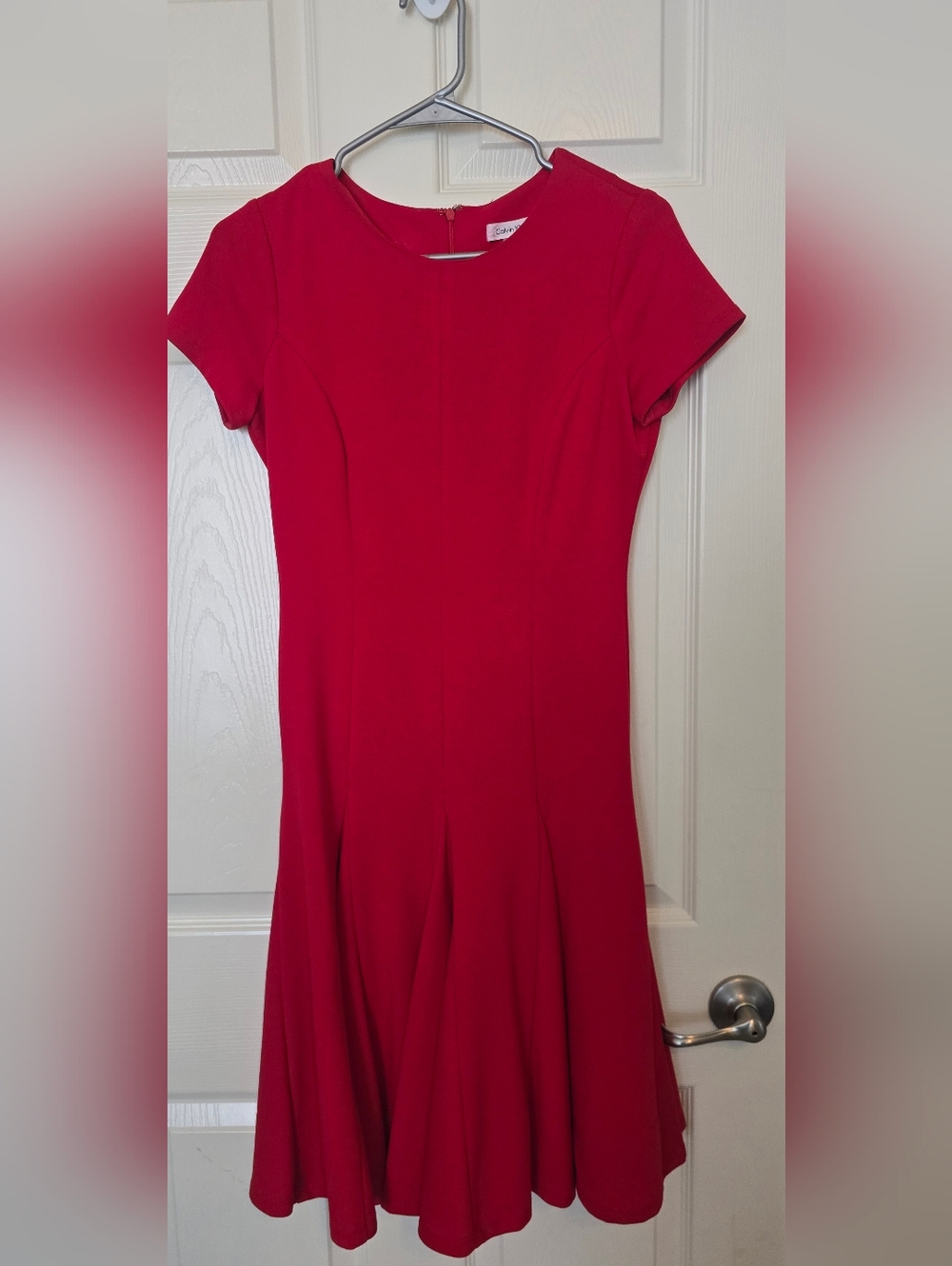 Calvin Klein Red Short-Sleeve Flared Midi Dress